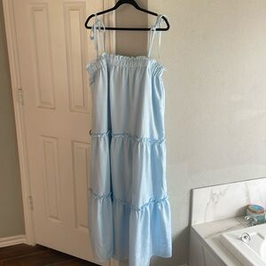 Blue Tie Strap Ruffle Maxi Dress